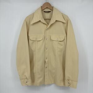 Vintage Tobias Pearl Snap Shirt Men XL Ivory Ribbed Western Disco Dagger Collar